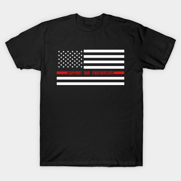 Support Our Firefighters Red Line US Flag T-Shirt by APSketches